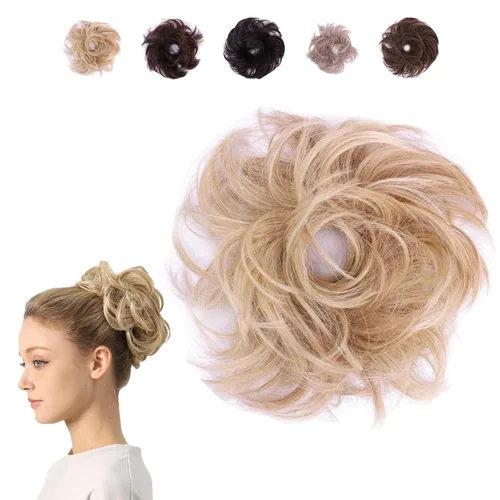 Miniatura 19 de Juvabun Pieza de pelo pequeño y desordenado color negro – Coletero sintético ondulado y rizado para mujer, mini extensión de moño para cabello fino