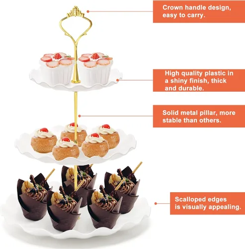 Miniatura 4 de Coitak Soportes de plástico para cupcakes, soporte para cupcakes de 3 niveles, bandeja de torre de postre para fiesta de té, cumpleaños y boda