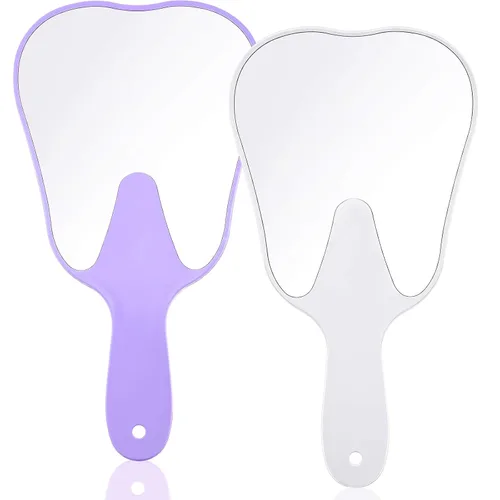 Miniatura 9 de Jetec 2 piezas de espejo de mano en forma de dientes, bonito espejo de maquillaje de mano, espejos dentales de plástico con asa, espejo de mano azul.