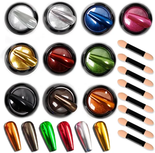 Miniatura 6 de 1 Caja Espejo Arte de Uñas Purpurina Holográfica Metálica Oro Plata Polvo Lentejuelas Gel UV Uñas Polvo Cromado Pigmento Decoración, Polvo de Uñas