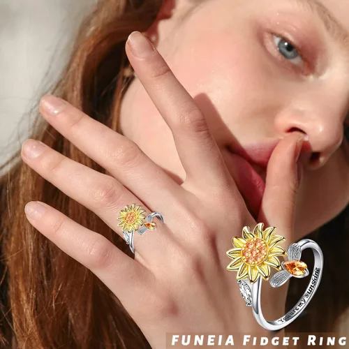 Miniatura 5 de FUNEIA Anillos Fidget de Ansiedad para Mujeres Ajustables Anillos Giratorios Fidget para la Ansiedad You Are My Sunshine Anillo Giratorio Mariposa
