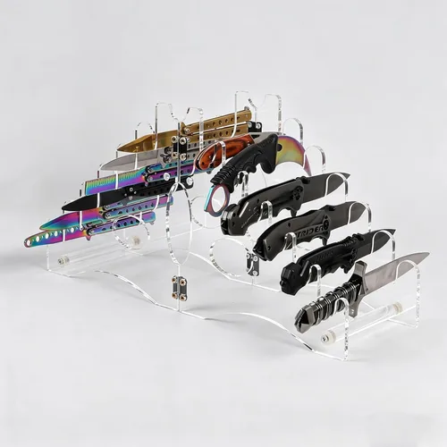 WANLIAN Soporte para cuchillos (acrílico transparente), organizador de 12 ranuras y soporte de exhibición para cuchillos de bolsillo, sable, ideal