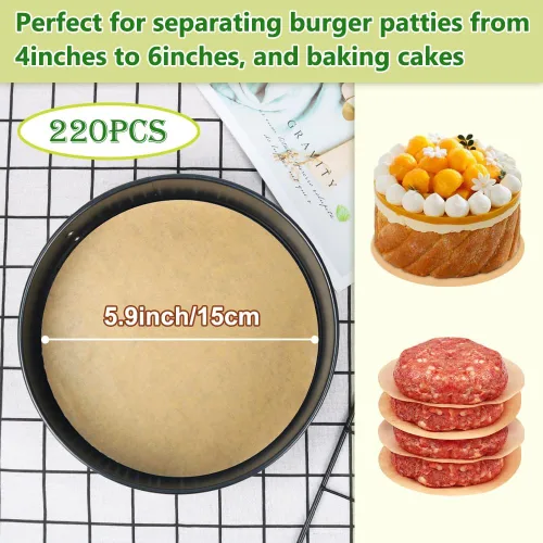 Miniatura 2 de BOYAN Círculos de Papel Pergamino de 6 Pulgadas, Juego de 220, Papel para Hamburguesas/Papel para Prensa de Hamburguesas, Papel Pergamino Redondo
