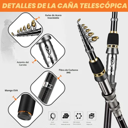 Miniatura 3 de Combo completo de caña telescópica y carrete de PLUSINNO, organizador de caña y elementos de pesca giratorios, con señuelos de línea, anzuelos