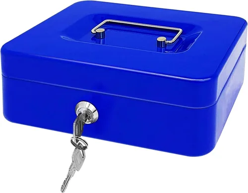 Miniatura 17 de Caja de efectivo de acero con cerradura de llave, organizador de dinero pequeño de metal con bandeja para dinero, caja de almacenamiento de efectivo