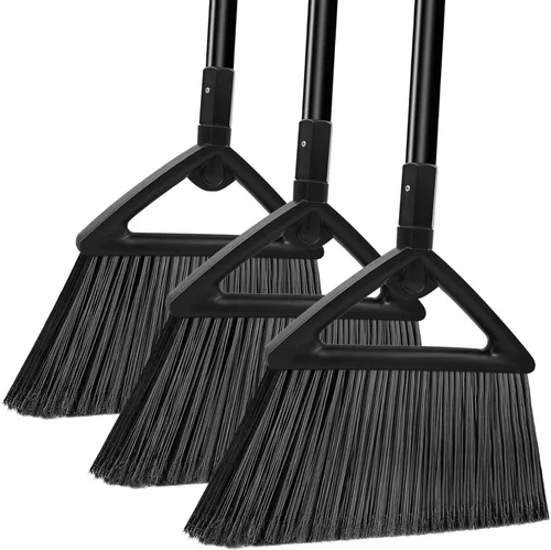 Escoba comercial resistente, paquete de 3 escobas angulares mejoradas para barrer al aire libre e interior, escobas negras perfectas de la casa, 3 x