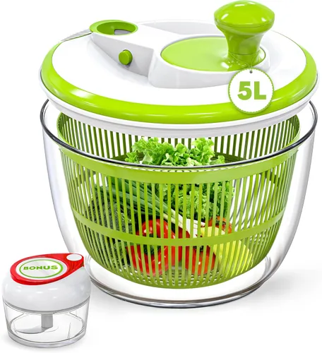 Molinillo de ensalada, lavadora de lechuga de gran capacidad de 5 litros con mecanismo de giro fácil, secadora de verduras sin BPA para cocina.