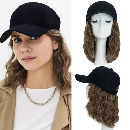 Miniatura 13 de S-noilite Peluca de gorra de béisbol con extensiones de cabello, 8 pulgadas, corta, rizada, ondulada, estilo Bob, peinado, ajustable, con cabello