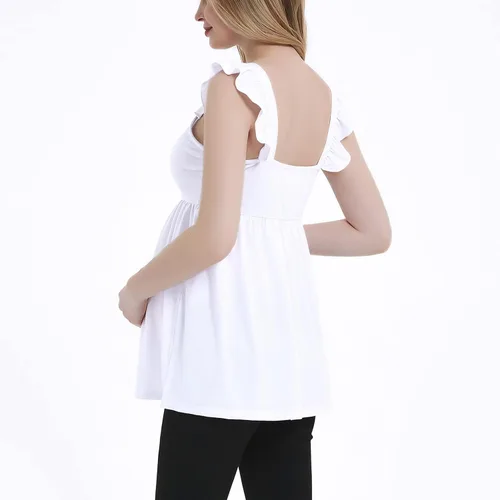 Miniatura 2 de DEBELLY Camiseta de maternidad para mujer, cuello cuadrado, tirantes con volantes, sin mangas, para embarazo, linda blusa tipo babydoll de verano