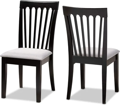Miniatura 12 de Baxton Studio Silla de comedor Minette - Tapizado de tela gris, juego de madera con acabado marrón nogal Gris/marrón nogal