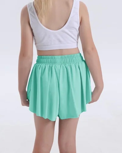 Miniatura 5 de HASMES Pantalones cortos de mariposa para niñas, pantalones cortos deportivos fluidos con bolsillos interiores para correr, bailar, animar, 5-14 años