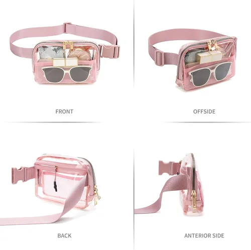 Miniatura 4 de Riñonera transparente aprobada para mujeres y hombres con correa ajustable, resistente al agua, bolsa transparente para viajes, entrenamiento, Rosa