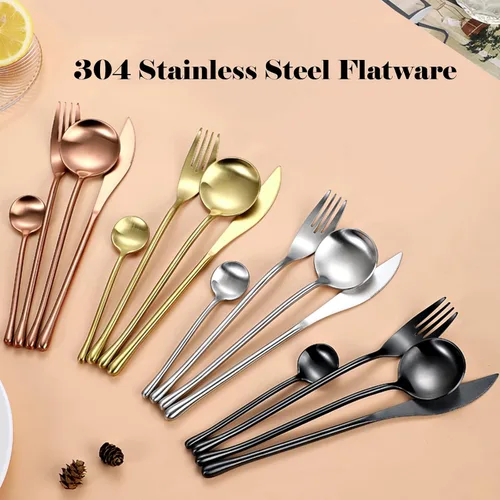 Miniatura 6 de JASHII Juego de cubiertos dorados mate, servicio para 2, juego de cubiertos de acero inoxidable 18/10 con acabado satinado, utensilios de cocina