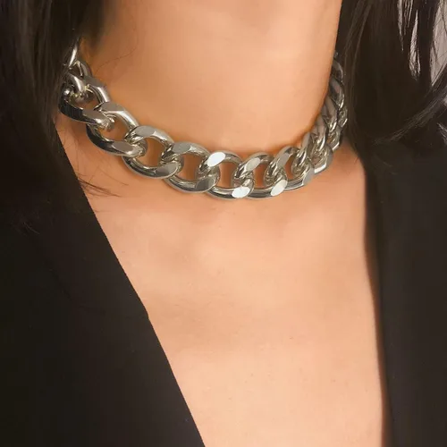 Miniatura 2 de Inactwin Collar rectangular de eslabones cubanos con eslabones gruesos collar de cadena de oro punk hip hop para mujer Metal Diamantes de imitación