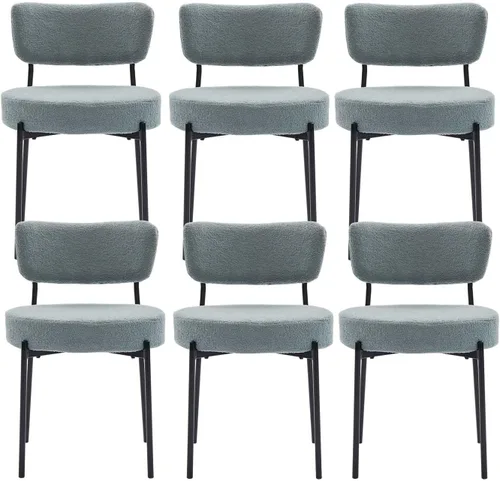 Miniatura 13 de Juego de 2 sillas de comedor negras Stabrech, sillas de comedor con respaldo curvo, sillas de comedor modernas de bouclé tapizadas para la sala
