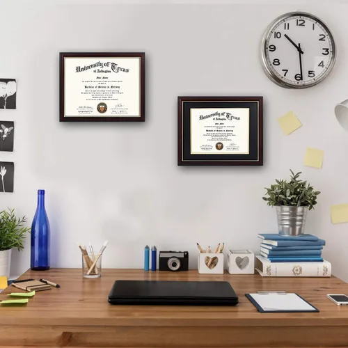 Miniatura 7 de GraduationMall Marco de diploma de certificado de 8.5 x 11, madera maciza y vidrio templado, acabado negro con ribete dorado