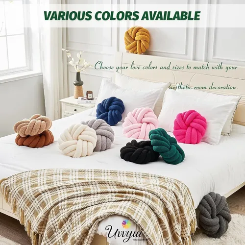 Miniatura 6 de Uvvyui - Almohadas de nudo, cojines decorativos redondos de 14 pulgadas, cojín de bola anudada suave hecho a mano, cojín de felpa para decoración