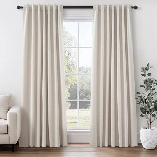 Miniatura 36 de Topfinel Cortinas opacas, blanco beige, 2 paneles, ventanas pequeñas, textura, mezcla de lino, bohemia, abedul, rural, gancho, bolsillo trasero