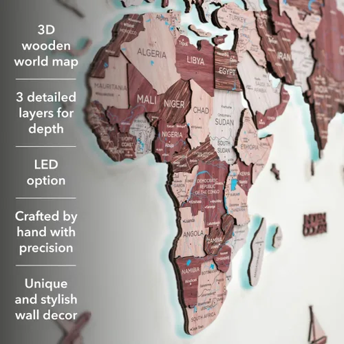 Miniatura 4 de Enjoy The Wood Mapa del mundo de madera 3D LED 2.0, arte de pared moderno para decoración del hogar, regalos de viaje, mapas de madera, tablero