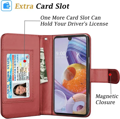 Miniatura 3 de Funda para LG Stylo 6, funda tipo cartera para LG Stylo 6, de piel sintética, para tarjetas de crédito, con función atril, desmontable, magnética