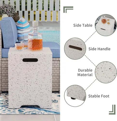 Miniatura 8 de COSIEST mesa de fogata a propano para exteriores de 35 pulgadas cuadrada de arenisca con protector contra el viento y mesa lateral, certificada