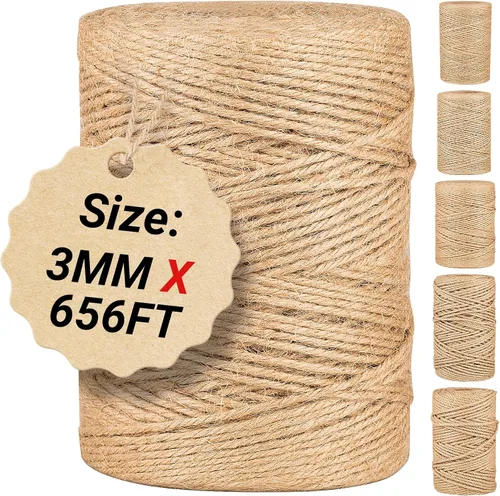 Miniatura 8 de Cuerda de yute natural de 0.039 in x 1312 pies, cuerda de yute a granel para manualidades, jardinería, envoltura de regalos, cordón decorativo