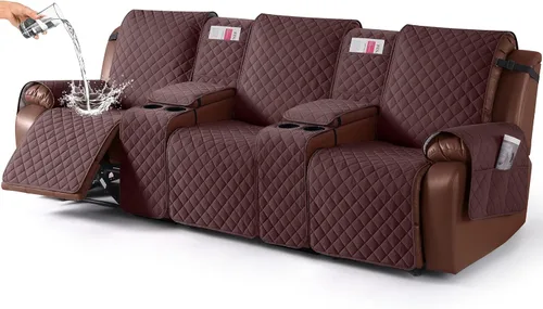 Miniatura 27 de KinCam Funda 100% Impermeable para Loveseat Reclinable con Consola, Fundas Antideslizantes para Sofá Reclinable de 2 Asientos, Funda para Sofá