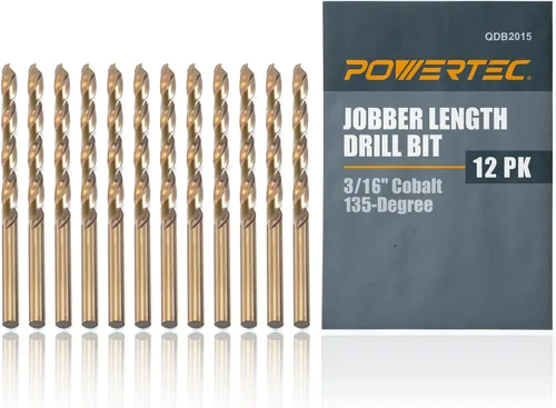 Miniatura 13 de POWERTEC Brocas de cobalto de 1/16 pulgadas, paquete de 12 unidades, 1-3/4 pulgadas de longitud, brocas M35 HSS Jobber con punta de 135°