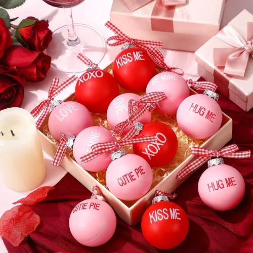 Miniatura 6 de DoubleFill 12 adornos de bolas para el día de San Valentín para árbol, de 1.96 pulgadas, decoraciones colgantes de San Valentín, bolas de plástico