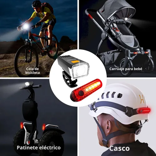 Miniatura 4 de Kunhe Luces de bicicleta recargables USB-C delanteras y traseras (2 o 4 o 10 o 20 paquetes) conducción nocturna para niños y adultos, 3 modos