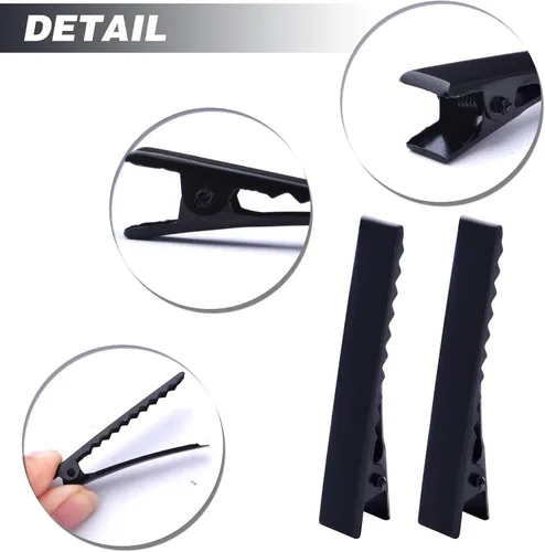 Miniatura 4 de 100 pinzas de metal para el cabello de cocodrilo, parte superior plana con dientes, horquillas de una sola punta, pinzas de peluquería para mujeres