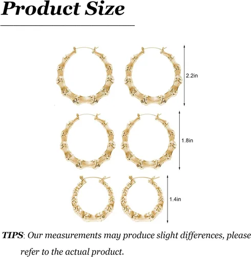 Miniatura 6 de Aretes de bambú para mujeres, gran set de aretes de aro de bambú, estilo hip hop de los 80 y 90, joyería para regalos de fiesta, accesorios