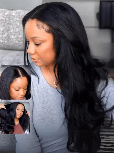 Miniatura 11 de UNICE EasiContour Peluca de Cabello Humano Kinky Straight con Parte en V Sin Pegamento con Clip Peluca Mágica Leave Out Mejorada Peluca de Cabello