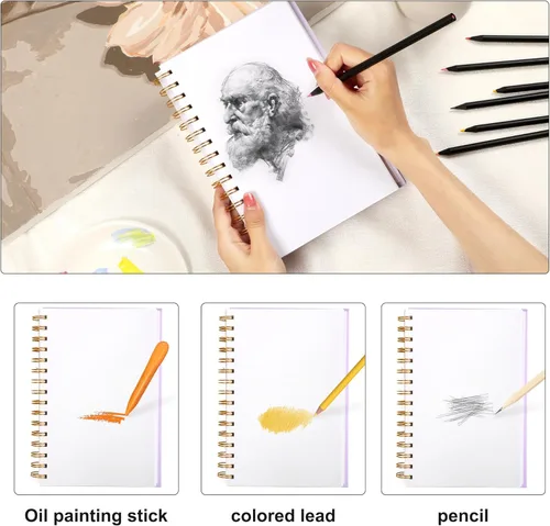 Miniatura 4 de Yoment Paquete de 2 cuadernos de bocetos de 5.5" x 8.5" para dibujo, bloc de bocetos con espiral pequeña, encuadernado en espiral, libro de bocetos