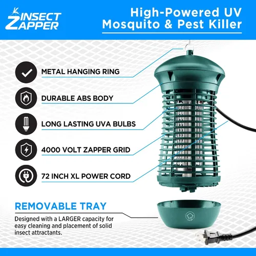 Miniatura 2 de Livin' Well Green Bug Zapper para interiores y exteriores – 4000 V de alta potencia eléctrica Mosquito Zapper Home Patio, 1,500 pies cuadrados rango