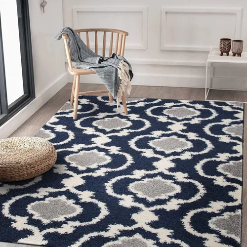 Miniatura 8 de Alfombra de área peluda para interior, cómoda, estilo entretejido marroquí, Polipropileno, Gris/Crema