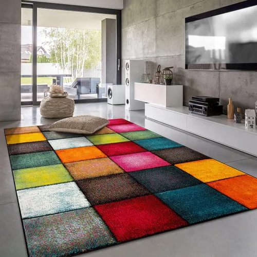 Paco Home - Alfombra de área colorida a cuadros con cuadrados multicolores, Tamaño: 2 pies x 3 pies 7 pulgadas