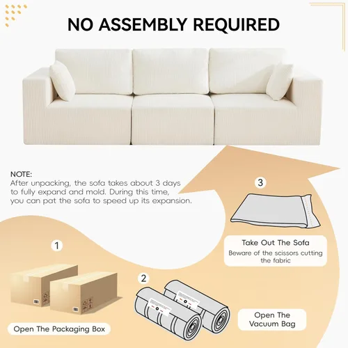 Miniatura 6 de Sofá modular Cloud de 3 plazas sin hueso de 115 pulgadas para habitación familiar, sofá sin espinas comprimida de espuma viscoelástica con asiento