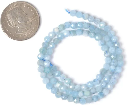 Miniatura 2 de Cuentas redondas facetadas de aguamarina natural de 4mm cuentas sueltas de 16 pulgadas para hacer joyas con cuentas