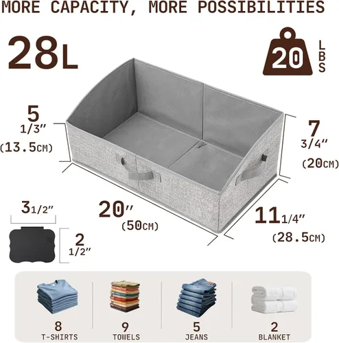 Miniatura 4 de Trapezoid Storage Bins with Label Clips,28L Large Closet Organizers and Storage,Foldable Fabric Bin with 3 Handles,Shelf Basket for