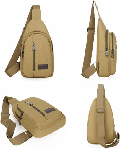 Miniatura 7 de Men Canvas Sling Crossbody Bag Smart Pratical Large Capacity Day Pack for Hiking Camping
