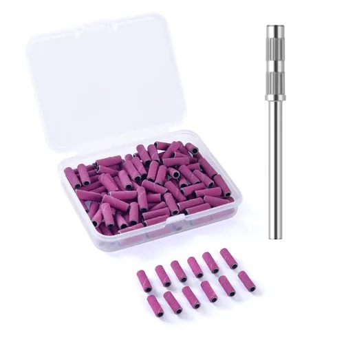 Miniatura 11 de 100 piezas de bandas pequeñas de lijado de uñas para taladro de uñas, bits mini de 3.1mm de mandril de lijado de uñas de grano 80 para uñas