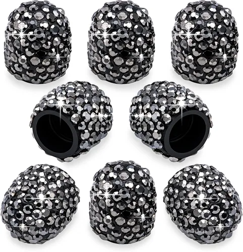 Miniatura 20 de 8 PCS Tapas de Válvula de Vástago de Neumático con Diamantes de Cristal Brillante, Tapas de Válvula de Neumático de Coche a Prueba de Polvo Blanco