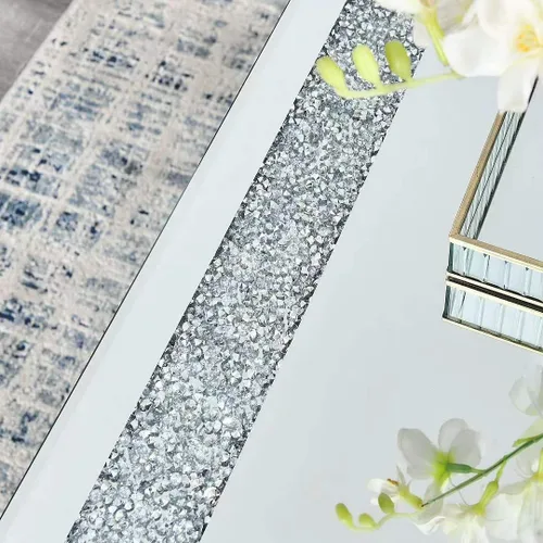 Miniatura 5 de LUMISOL Mesa de centro con espejo plateado con diseño de cristal, mesa central rectangular de vidrio de 2 capas con patas de acero inoxidable, mesa