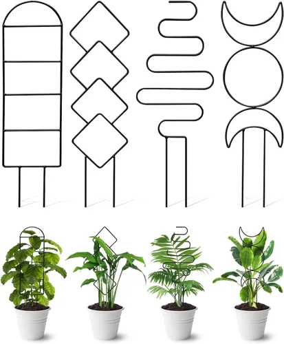 Paquete de 4 enrejados de plantas trepadoras de interior, enrejado pequeño para plantas en macetas al aire libre, enrejado de metal para jardín,