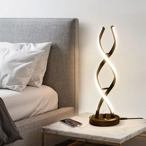 Miniatura 6 de Lámpara de mesa LED moderna, lámparas de mesa en espiral regulables para dormitorio, 3 colores con control táctil, lámpara de mesita de noche con 1