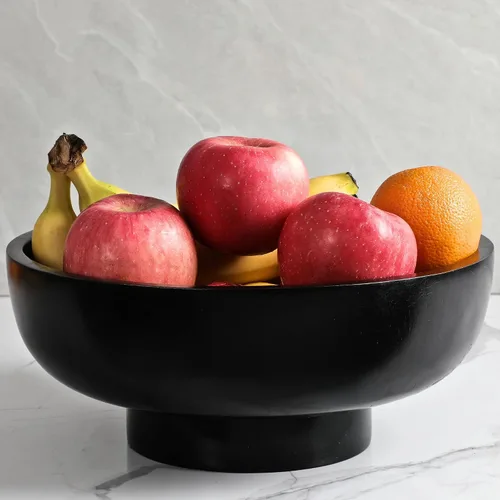 Miniatura 5 de Tazón de fruta negro de madera sólida seguro para alimentos para encimera de cocina, diámetro de 12 pulgadas