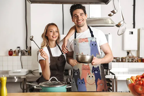 Miniatura 7 de Delantal de cocina ajustable impermeable para mujeres con 2 bolsillos, delantal de chef de cocina, jardinería, divertidos delantales de barbacoa