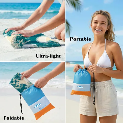 Miniatura 13 de Famstar Beach Blanket Oversized Extra Large 78"X81"/10'X9',Waterproof Sandproof Beach Blanket 2-8 Adults Lightweight Durable for Travel Camping