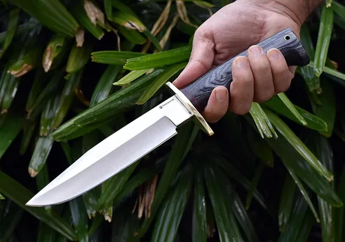 Miniatura 5 de Cuchillo Bowie de 13 pulgadas, hoja fija, mango de madera, cuchillo de caza de acero D2 con funda de cuero para campamento, senderismo, supervivencia